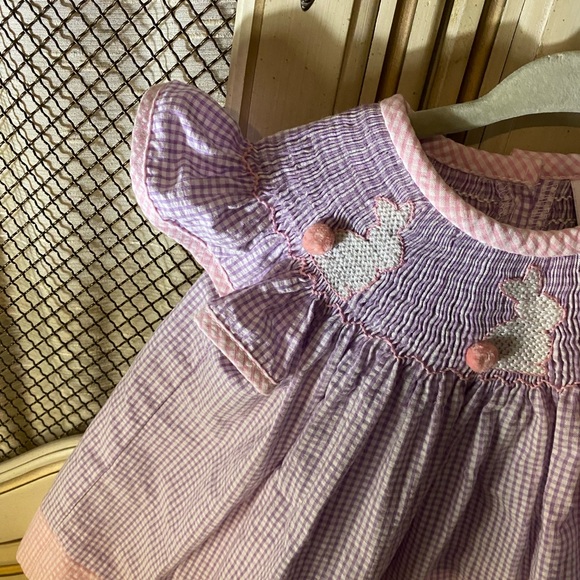 3 months Southern Smocked Company purple/pink smocked gingham bunny dress - Picture 10 of 10